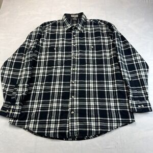 Vtg Windridge Flannel Shirt Mens XLT Black White Plaid Long Sleeve Button Up